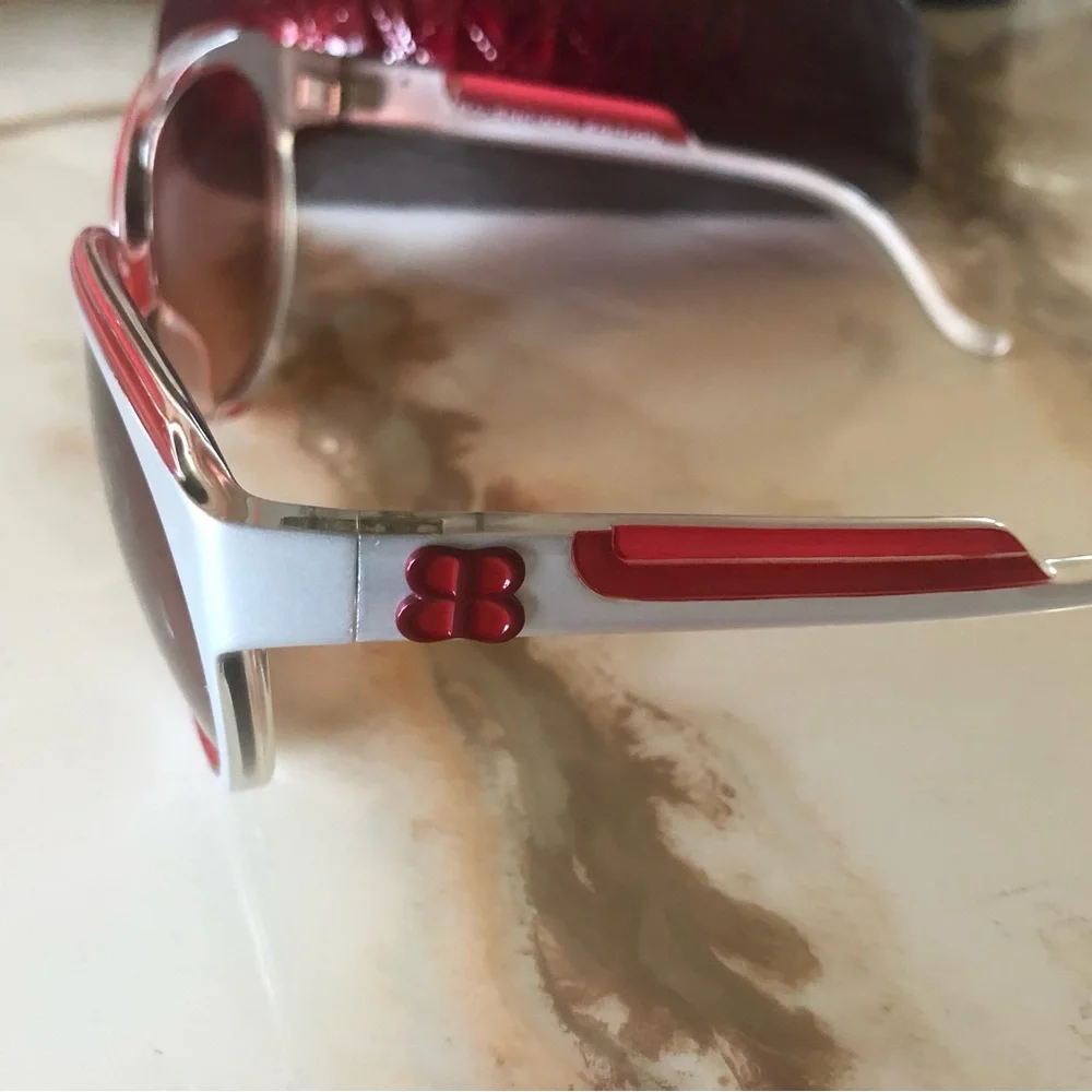 Corinne McCormick, burgundy and silver sunglasses with burgundy sunglasses case - Picture 7 of 9